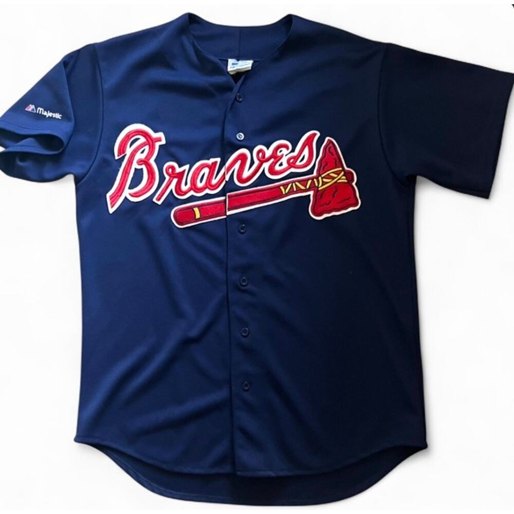 Vintage Majestic Atlanta Braves Jersey Large USA Made MLB Baseball Navy